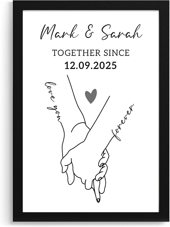 Beecreative Personalised One Year Together Gifts For Boyfriend and Girlfriend, 1st Anniversary Date, Valentine's Present For Him or Her, A5 A4 Print Frame