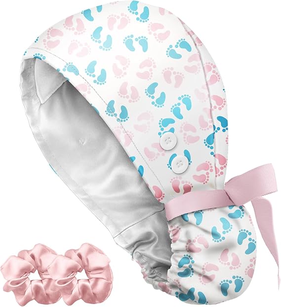 Plifal 100% Cotton Scrub Cap with Buttons-Nurse Cap with Sweatband for Women, Adjustable Working Hat,Satin Lined or Unlined