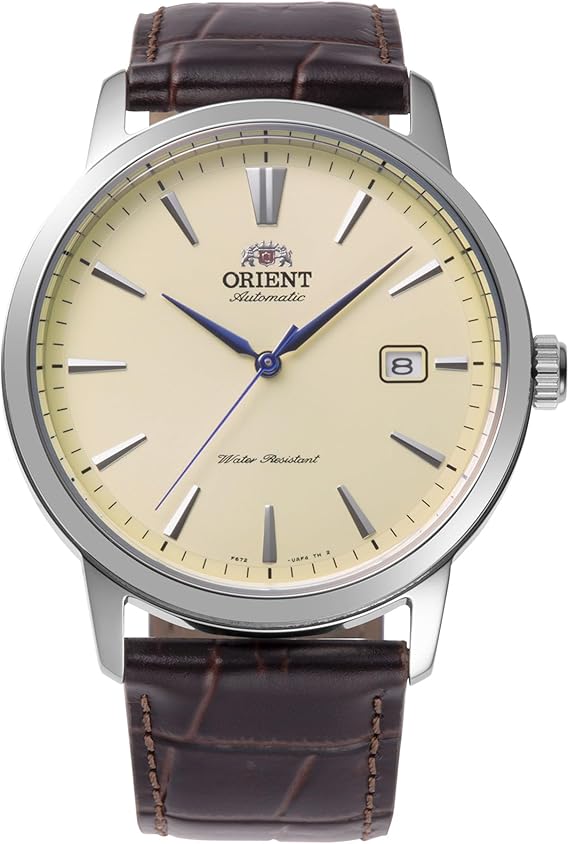 Orient Bambino RA-AC0F16S30B Automatic Mens Watch - European Exclusive, Sapphire Crystal, White Dial, Stainless Steel Case, Leather Strap, 41.6mm, Exhibition Case Back