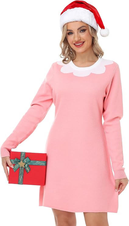 Women's Christmas Sweater Dress Long Sleeve Knit Pullover Dresses