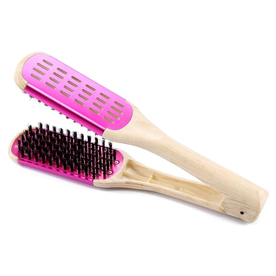 CCbeauty Boar Bristles Double Sided Brush, Hair Straightener Brushes Comb, Magenta, for Hair Styling Straightening