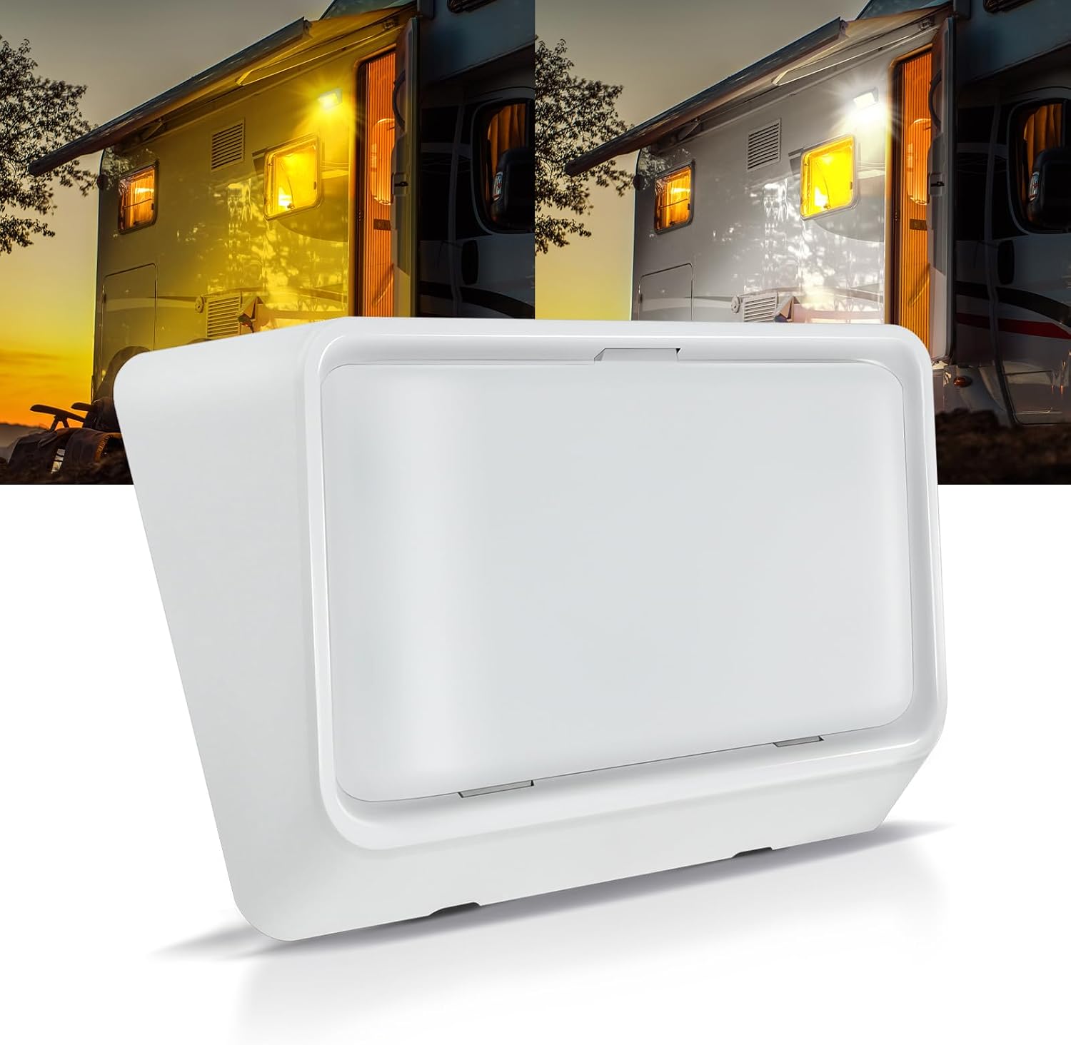 acegoo RV Porch Light LED Dual Color WhiteAmber Switchable 12V Exterior Utility Replacement Light for Trailer Camper Motorhome 5th Wheels, 480 Lumen & IP66 Waterproof White