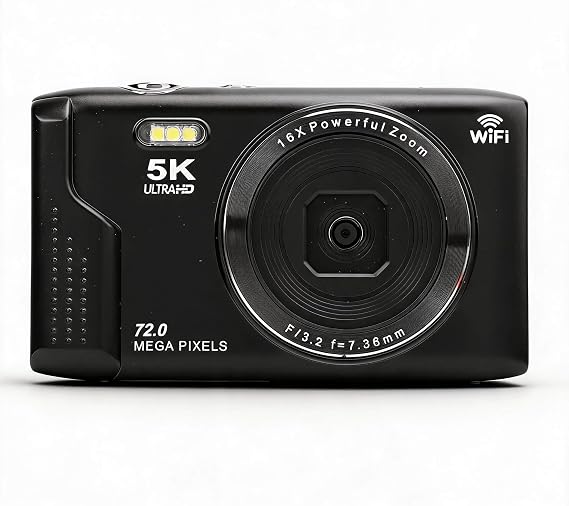 5K 72MP Digital Camera, Auto Focus WiFi Retro Camera with 16X Optical Zoom & 2.8 Inch Screen & Built in Flash, 32GB Video Cam for Photography Travel (32GB)