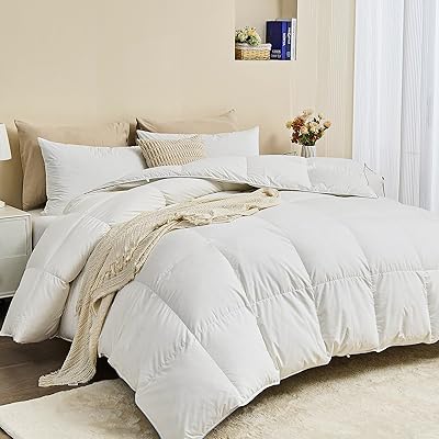 Goose Feather Down Fiber Comforter King Size - Egyptian Cotton Blend Cover, All Season Fluffy Hotel Luxury Duvet Insert106x90 inch, White