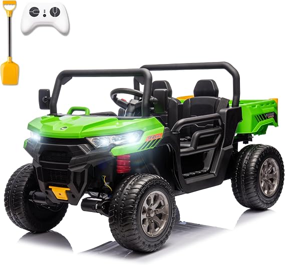 24V Kids Ride on Dump Truck with Electric Dump Bed, 4x75W Motors Ride on Cars with Parents Remote Control, Electric UTV with 4 Shock Absorption, Music, Bluetooth, Green