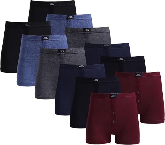 3 Pack Men's Boxer Shorts, Briefs Stretchy Comfy Trunks Underpants Cotton Rich Button Fly High Impact Underwear for Men