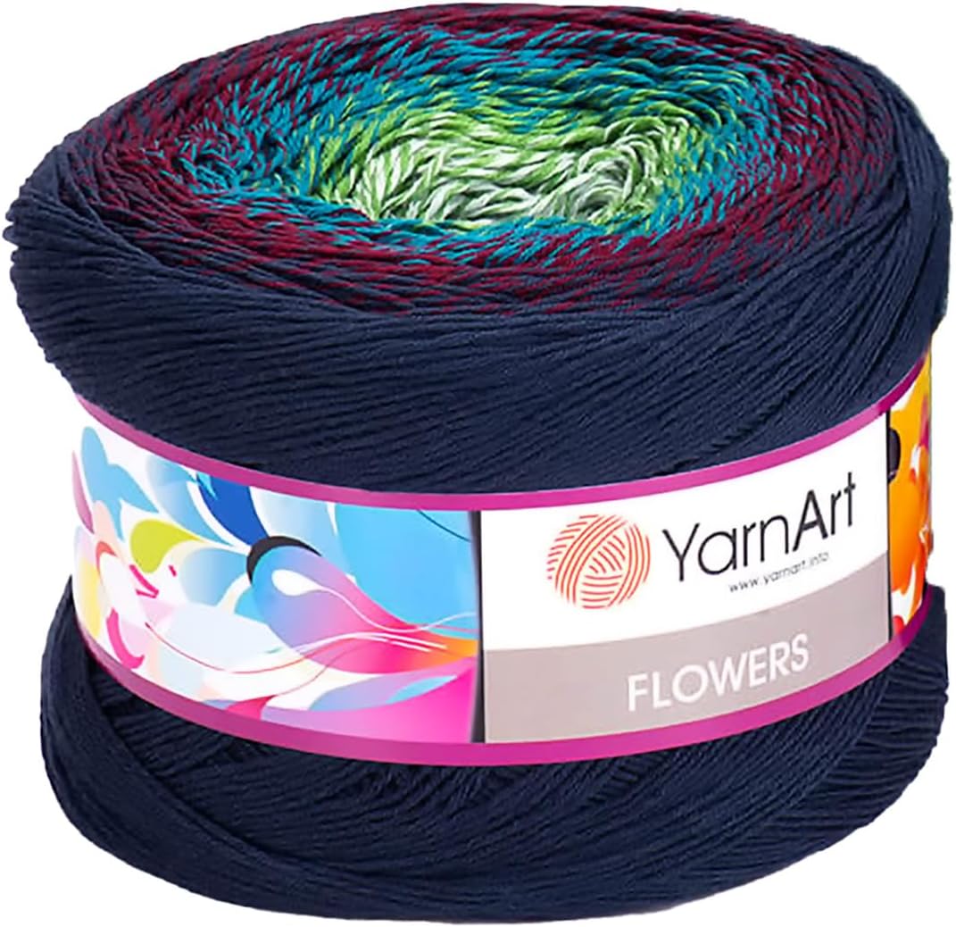 Yarn Art YarnArt Flower Yarn 55% Cotton 45% Acrylic 250gr 1094 Yards Multicolor Cotton Yarn Rainbow Crochet Yarn Spring Summer - 1 Fine Sports Skein 266