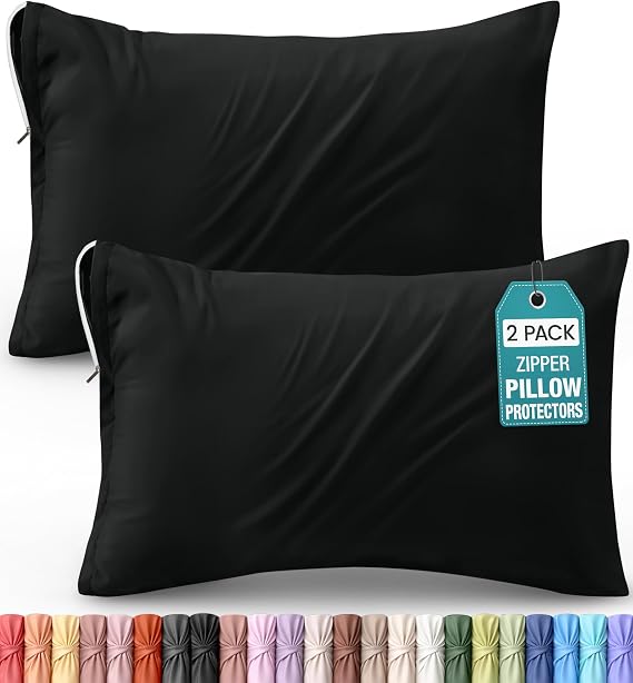 Utopia Bedding Queen Pillow Protectors - Pack of 2 - Zipper Closure - Soft Brushed Microfiber Fabric - Shrinkage and Fade Resistant Pillow Protectors Queen Size 20 X 30 Inches (Black)