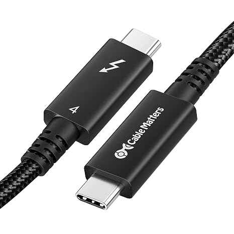 Cable Matters [Intel Certified] Braided 40Gbps Thunderbolt 4 Cable, 6.6ft | Black, [8K@60Hz / 4K@240Hz, 100W Charging, 40Gbps Data Transfer], Active, Compatible with Thunderbolt 3, USB4, USB-C