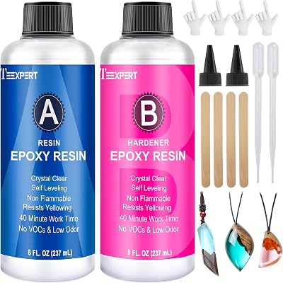 Teexpert Epoxy Resin Crystal Clear, 16oz Epoxy Resin Kit, Self-Leveling, Bubble-Free Coating and Casting Resin for DIY Art & Crafts, Jewelry, Coasters, Molds - 2 Part 8oz Resin and 8oz Hardener