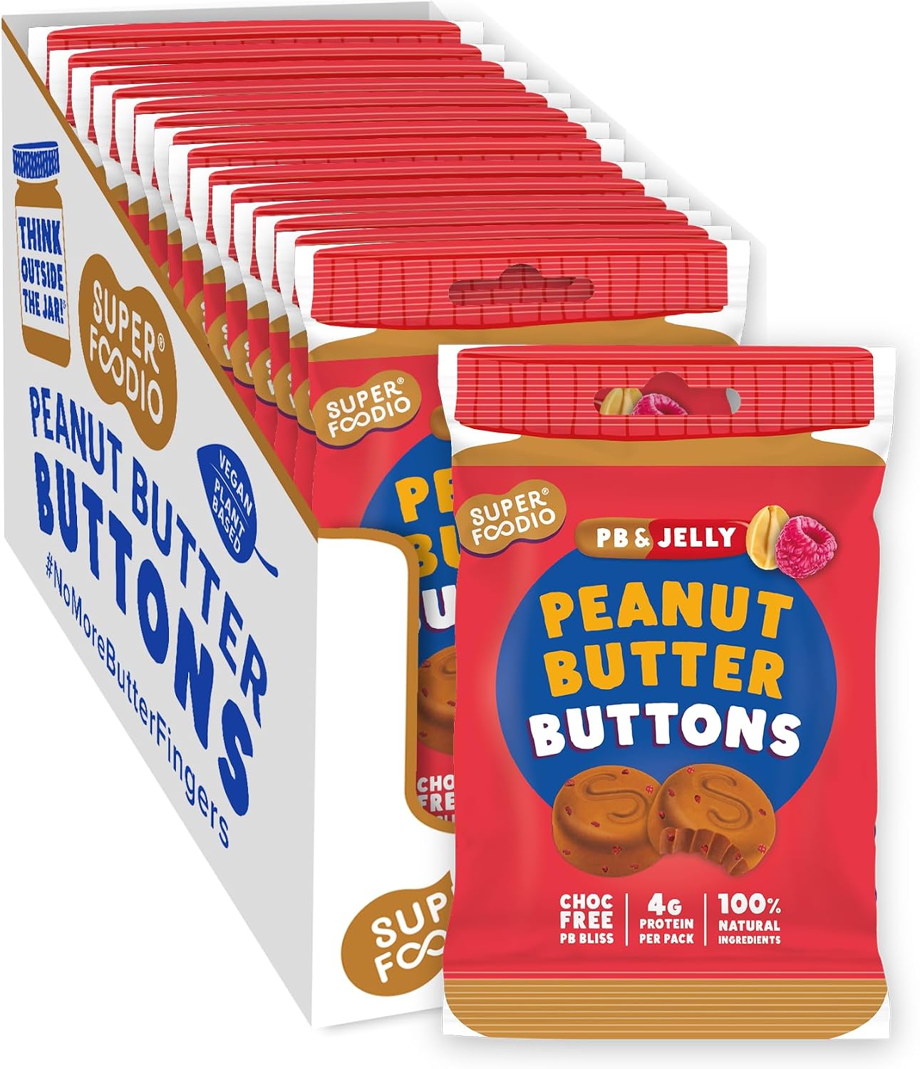 SUPERFOODIO Peanut Butter Buttons | PB&J Flavour | Vegan & Low Carb | All-Natural | Protein | No Refined Sugar 20g x15 Packs