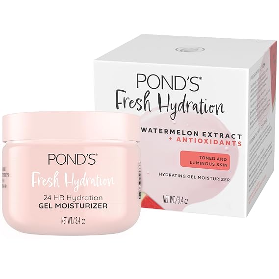 PONDS Fresh Hydration Gel Moisturizer 24 HR Hydration with Watermelon Extract & Antioxidants Alcohol & Oil-Free Face Moisturizer Dermatologist Tested, 3.4 oz