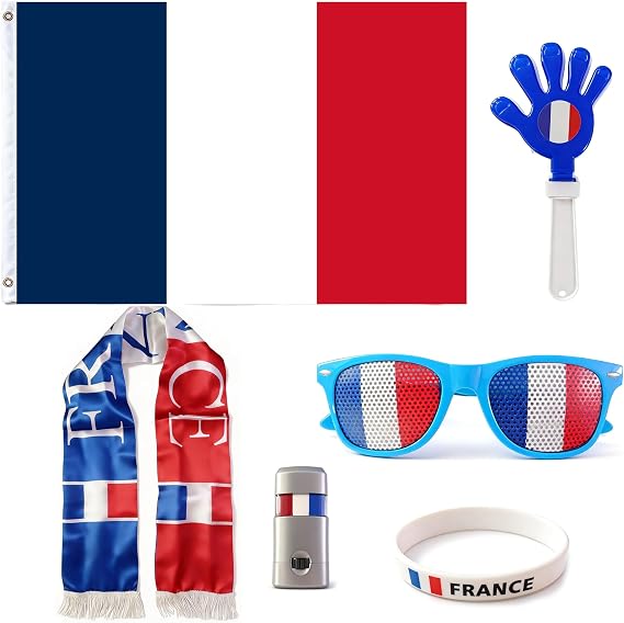 France Soccer Fan Cheering Kit, 6 Pcs Patriotic Game Day Accessories. | Patriotic soccer cheering kit, fan accessories for game day, tailgate & watch party.
