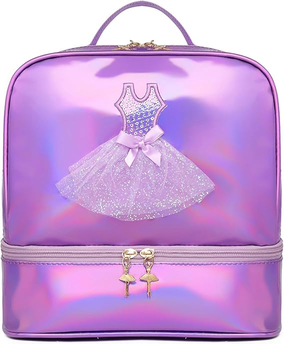 Cute Ballet Dance Backpack with Separate Shoe Compartment,Tutu Dress Dance Bag,Waterproof Ballerina Bag (Purple)