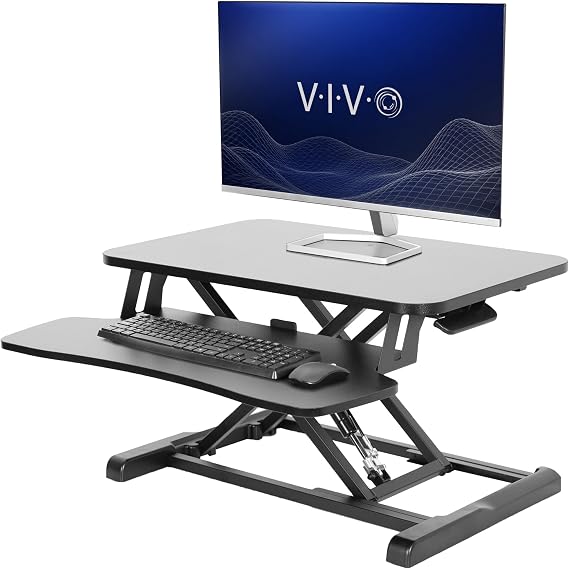 VIVO 66 cm Desk Converter, K Series, Height Adjustable Sit to Stand Riser, Dual Monitor and Laptop Workstation with Keyboard Tray, Black, DESK-V026KB