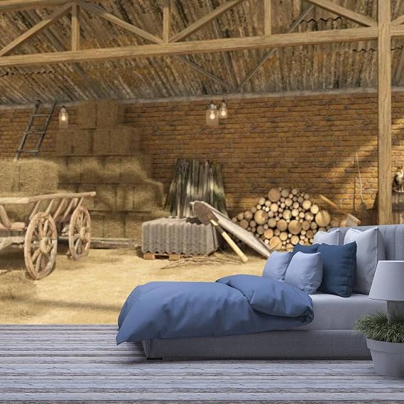 3D Photo Wallpaper Warehouse Barn Wood Straw Bar Bedroom Living Room Theme Wallpaper 3D Stereoscopic Mural Self-Adhesive Wall Photo Wall Posters Peel And Stick Wall Art -492064676338