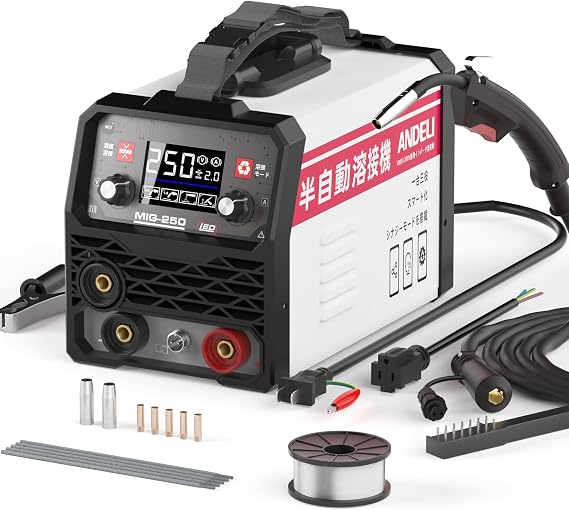 ANDELI MIG-250MINI Semi-Automatic Welding Machine, 120A Non-Gas MIG/Arc Welding/Lift TIG, 100V/200V Inverter DC Welding Machine, MIG Welding, Semi Automatic, LED Screen