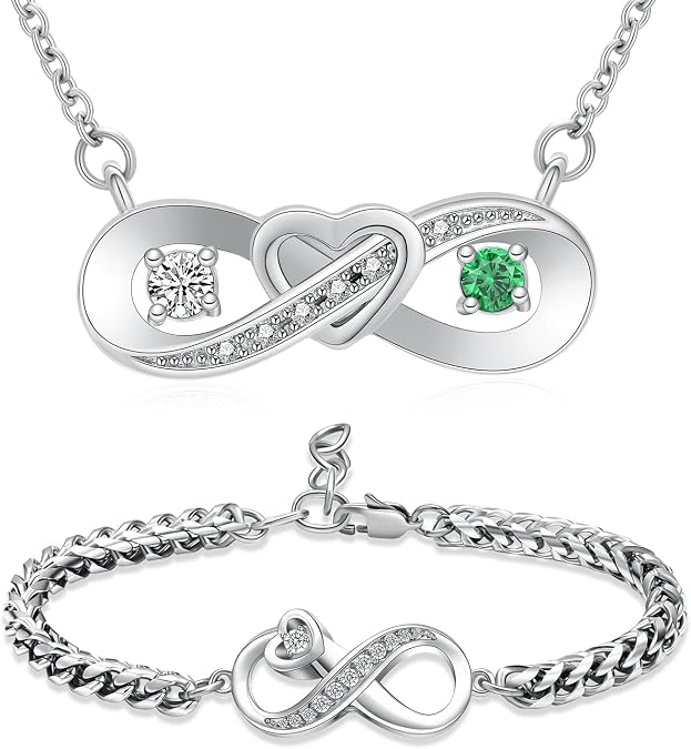 Minicremation Infinity Love Heart Bracelet & Necklace 2 Piece Set Cremation Urn Necklace for Ashes Birthstone Anniversary Valentines Jewelry Gift for Women Gilrs