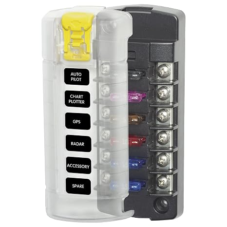 Blue Sea Systems ST Blade Fuse Block 6 Independent Circuits with Cover, 100 Amps, 5035
