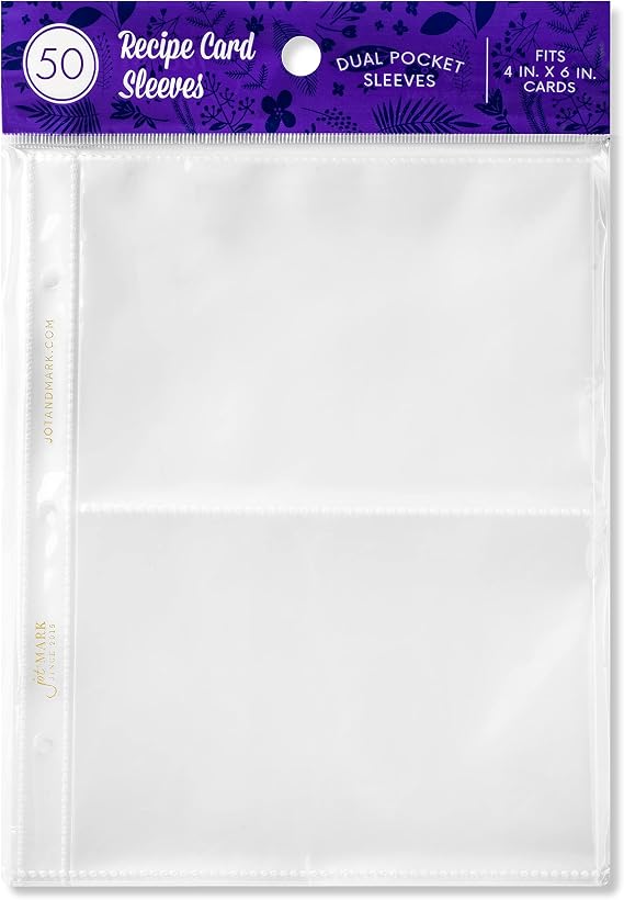 Jot & Mark Binder Page Protectors for 4x6 Recipe Cards or Photos (50 Count)