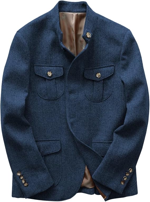 Men's Vintage Herringbone Tweed Blazers Wool Blend Sport Coat Casual Suit Jacket