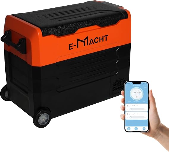 Portable Car Refrigerator with wheels, 12 Volt Freezer, 52.8 Quart (50 Liter) Dual Zone Cooler -4F~68F, WIFI APP Control Fridge 12/24V DC and 100-240V AC for RV, Truck, Boat, Camping