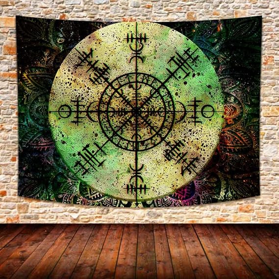 SHRAPHY Viking Tapestry 80x60 Inches Vintage Nordic Mythology Rune Tapestry Abstract Bohemian Datura Tapestries Wall Hanging for Bedroom GTXTUH26