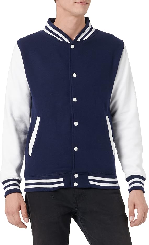 Just Hoods Varsity Jacket Unisex College Jacket, Womens Men Unisex, College Jacke 'Varsity Jacket', Oxford Navy/White, L