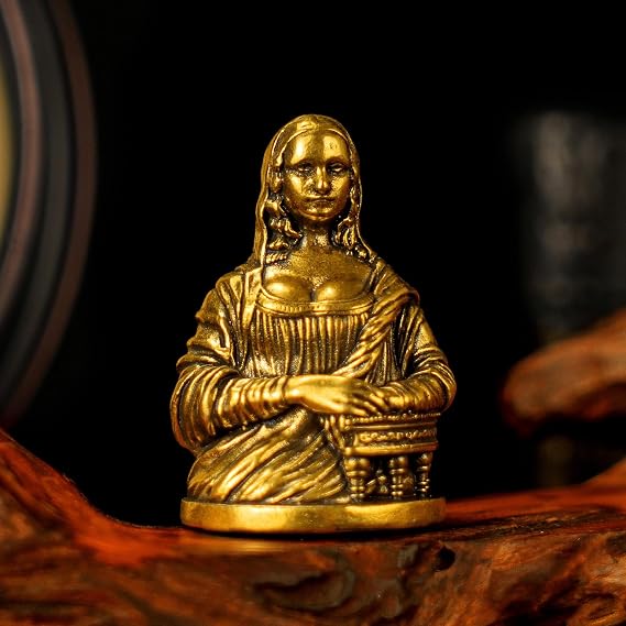 CHOVY Mona Lisa Brass Statue - 100% Solid Handcrafted Bust, Renaissance-Style Art Decor, Vintage Collectible Figurine, Desktop & Bookshelf Display, for Art Lovers Antique Gold Finish