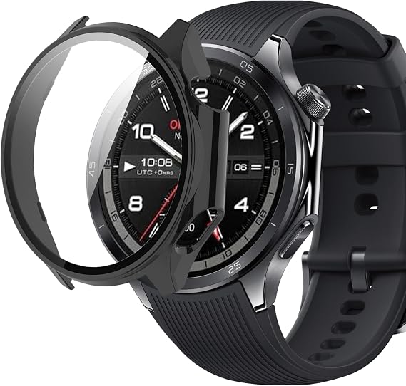Blueshaweu Compatible for OnePlus Watch 3 Case, Hard PC Case with Tempered Glass Screen Protector Compatible with OnePlus Watch 3 Smartwatch 2025 (Black)