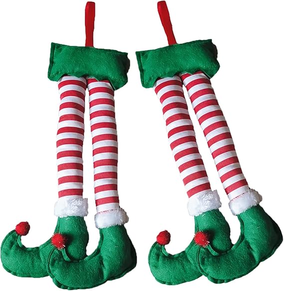 Christmas Car Auto Costume Decoration Santa Claus Elf Legs Plush Stuffed Feet Sticking Out of Trunk or Stuck in Christmas Tree Decor (Elf 2PACK)