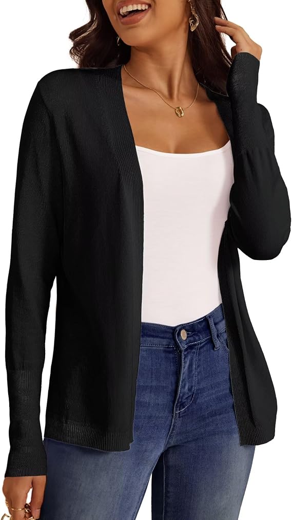 Womens Caridgan Sweaters Casual Draped Open Front Cropped Caridgans Long Sleeve Lightweight Knit Sweater S-XL