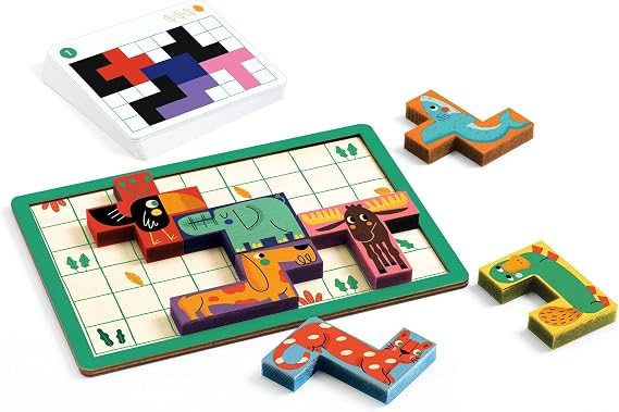 DJECO SoLogic Pentanimo, Kids Wooden Logic Game, Animal Puzzle | Creative Brain Teaser Activity, Fun for Family and Friends, Challenging Toy for Boys and Girls Ages 5 and Up