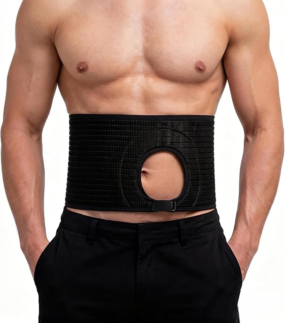 Adjustable Ostomy Belt for Men & Women-Stoma Support Belt with Customizable Opening for Colostomy, Ileostomy & Urostomy Bags,Abdominal Hernia Support Belt Post-Surgery Supplies(L)