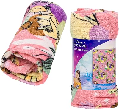 Northwest Disney Princess Kids Bed Silk Throw Blanket 40 x 50, Single, Pink, 91875