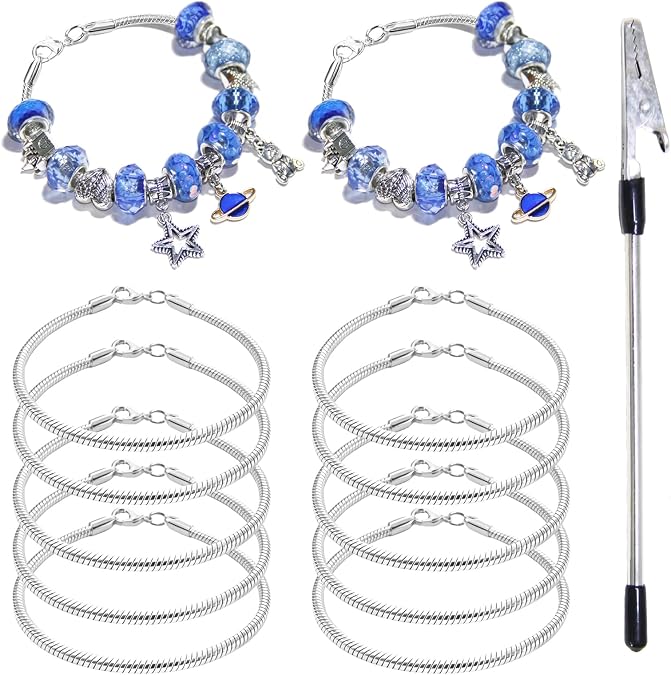 Exway 10 Pcs Snake Charm Bracelet Chain 6.5 Inch Silver Charm Bracelet Kit Snake Chain Bracelets Chains for Christmas DIY Women Jewelry Making Gifts