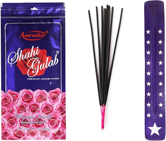 Rose Incense Sticks Floral Aroma for Love, Cleansing, Relaxation, Meditation, 70-75 Stick in 120g Pack - Made up of Natural Organic Ingredients, with 1 Incense Stick Holder by Hashcart