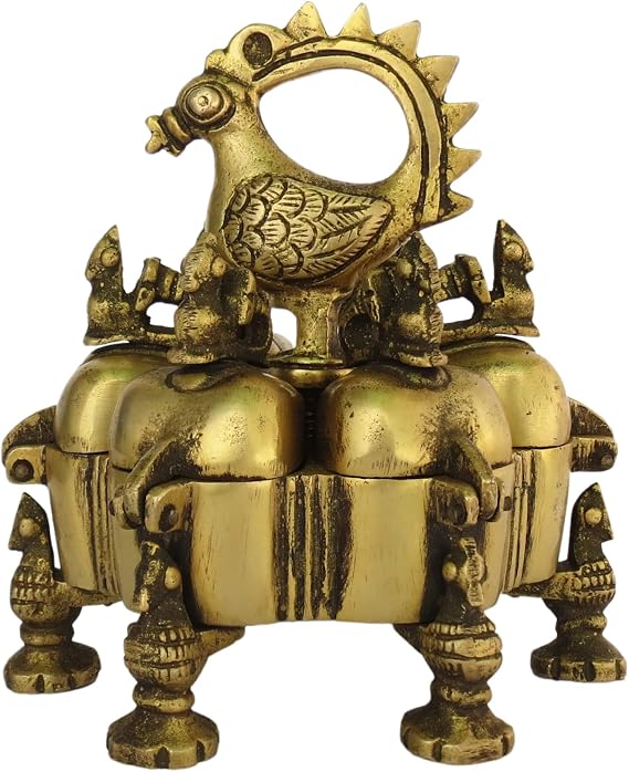 Brass Kankavati for Home Decor Gift Items Collectible Handicraft Art, Yellow, 4.5 x 3.3 x 5 Inch (L x W x H)