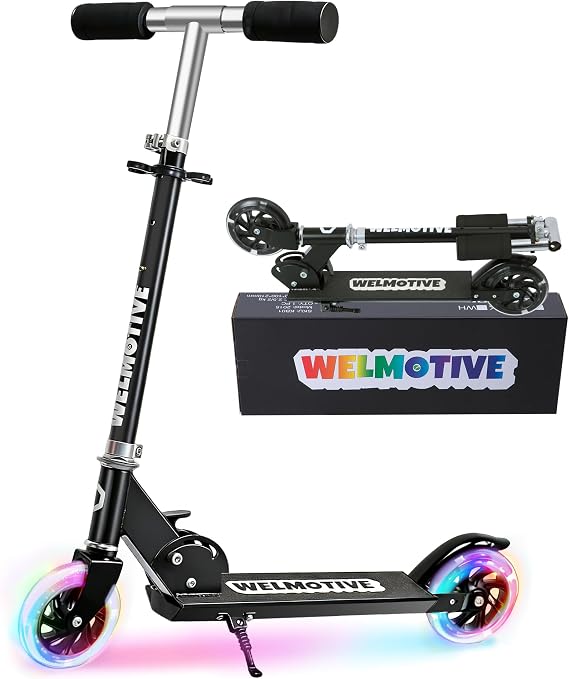 Kick Scooter for 3+Years Old Boys & Girls Lightweight, Foldable, Aluminum Frame, and Adjustable Handlebars, Rear Brake, and Flashing Light up Wheels
