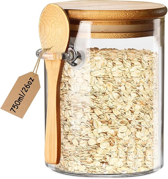 Yalucky Glass Jars with Airtight Lid and Spoon, Glass Food Storage Jars Containers, Overnight Oats Containers with Lids, Decorative Kitchen Jars for Coffee/Tea/Sugar/Spice, Bath Salt Containers 750ML