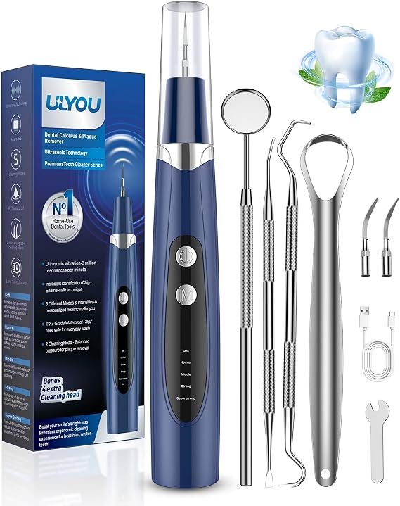 Plaque Remover for Teeth - Tartar Remover for Teeth with LED Light & 5 Modes, Rechargeable Hard Plaque Remover with 2 Replaceable Heads, Ultrasonic Teeth Cleaner Kit for Home Use