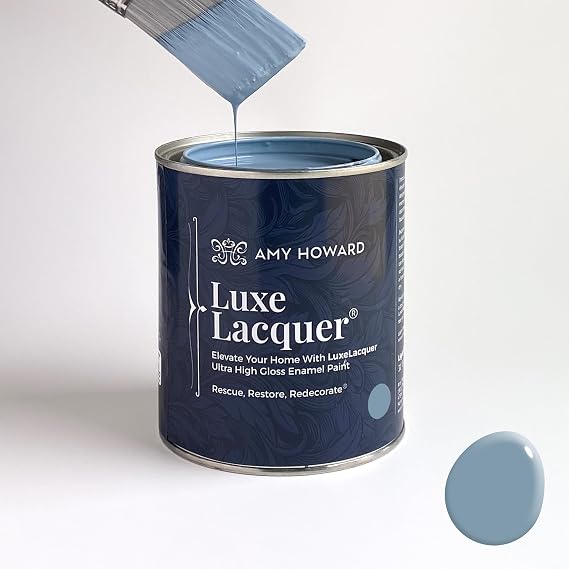 AMY HOWARD AT HOME LuxeLacquer Paint - Stormy Sky - Ultra High-Gloss Designer Paint for Furniture, Cabinetry, Walls, Trim, and More - Made in the USA - Blue - 32 oz