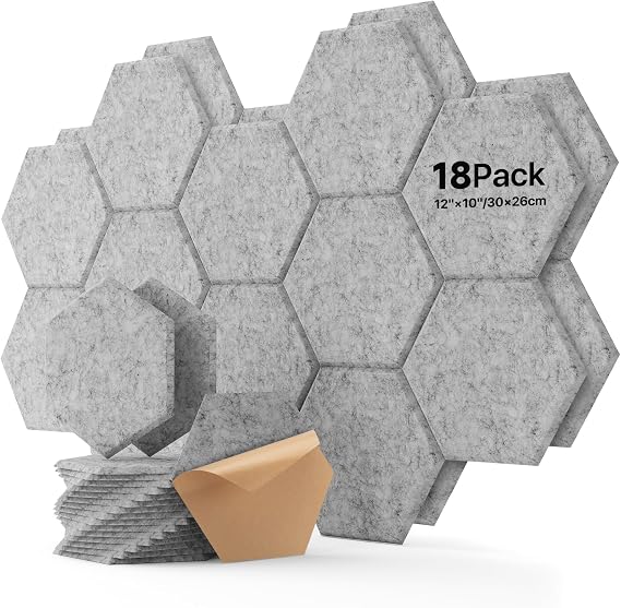Sound Proofing Panels 18 Pack Hexagon Self-Adhesive Soundproofing Panels Acoustic Foam Panels High Density Acoustic Panels for Recording Acoustic Treatment Sound Absorbing Panels 12" X 10" X 0.4"