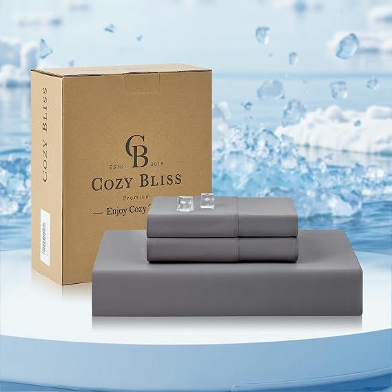 Cozy Bliss Cooling Fitted Sheet Set, Full, Dark Gray | Q-Max >0.45 cooling fabric, includes 1 fitted sheet and 2 pillowcases (no flat sheet), breathable, fits mattresses up to 18"