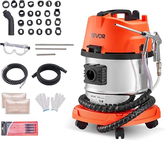 VEVOR Walnut Blaster Kit for Carbon Cleaning, 1200W Sand Blaster with Built-in Vacuum, Extension Nozzle Sandblaster Gun, and 5.5lbs Walnut Shell for Engine Intake Valve Cleaning - 13L
