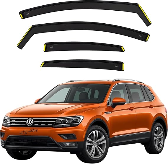 BWS UK Stock: Premium Wind Deflectors For VW Tiguan MK2 2016-2024 5 Door SUV 4pc Set (Doesn't Fit Allspace) | Keep Your Car Ventilated In Rain & Wind, Easy Installation, Dark Tinted, In-Channel Type