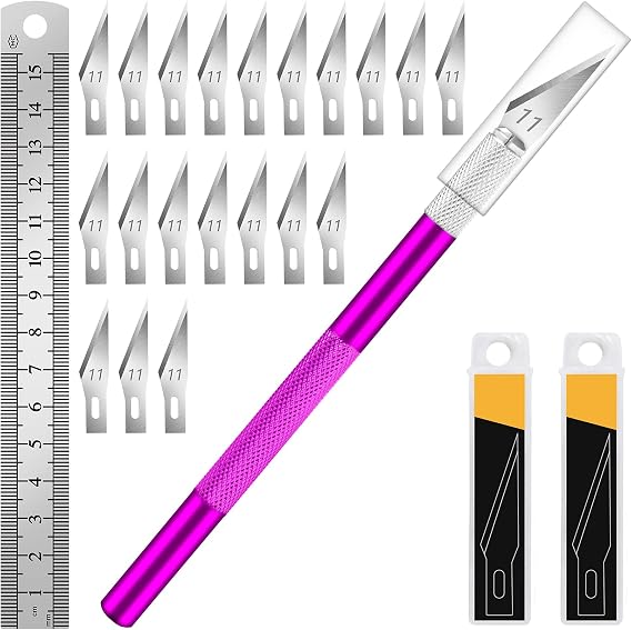 DIYSELF Craft Knife Set with 20 Extra #11 Blades, Aluminum Handle, Ruler