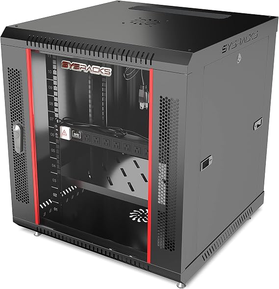 12U Wall Mount Server Rack Cabinet, 19 Locking Network Rack, 24 Deep, Glass Door, with Fan, PDU and Shelf