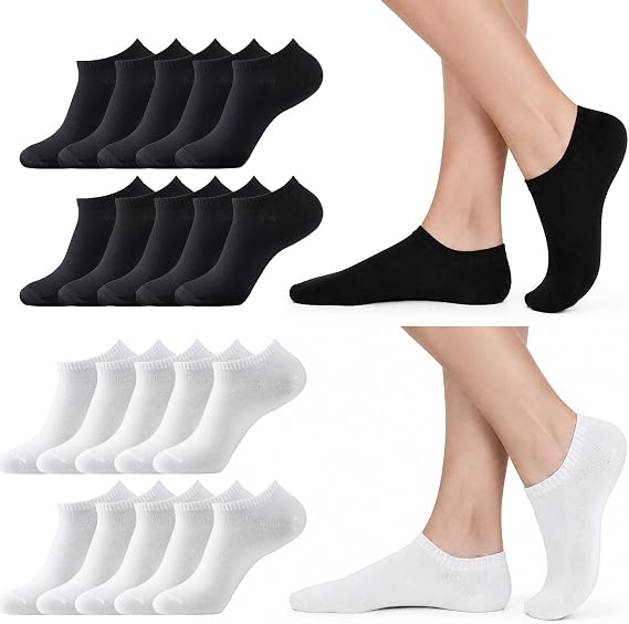MONFOOT Men's/Women's 10-20 Pairs Thin Cotton Low Cut Ankle Socks Multipack | Soft, Breathable Cotton Thin Socks with a Slim-Fit Design. Comfortable, Perfect for Sneakers, Loafers, and Daily Wear