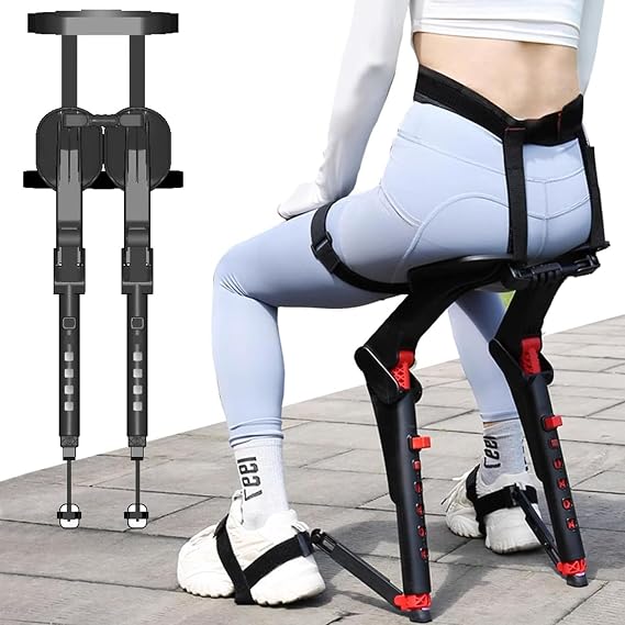 Adjustable Chairless Wearable Invisible Chair,Wearable Invisible Seat,Telescopic Wearable Chair Invisible Seat,Chairless Chair Wearable Leg Ergonomics Lightweight Seat,3 Gear for Different Heights(Bla